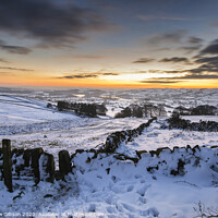 Buy canvas prints of Stunning Winter sunset over snow covered Winter landscape in Peak District by Matthew Gibson