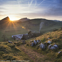Buy canvas prints of Beautiful landscape image of Parkhouse Hill and Chrome Hill in Peak District at sunset by Matthew Gibson