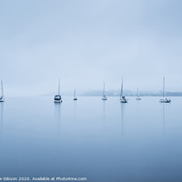 Buy canvas prints of Foggy morning landscape over Lake Windermere in Lake District in Autumn by Matthew Gibson