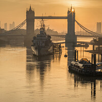 Buy canvas prints of Beautiful Autumn sunrise landscape of Tower Bridge and River Thames in London by Matthew Gibson