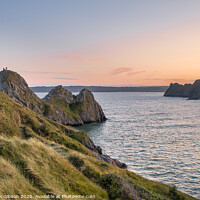 Buy canvas prints of Beautiful peaceful Summer evening sunset beach landscape image at Three Cliffs Bay in South Wales  by Matthew Gibson
