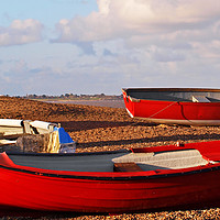 Buy canvas prints of Red Fishing Boats On Dunwich Beach Suffolk by Ian Philip Jones