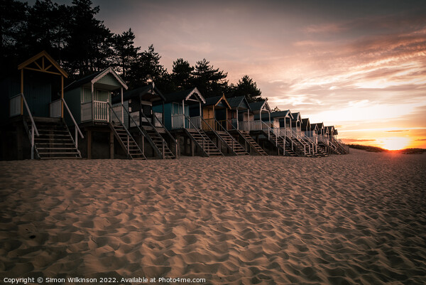 Beach Huts at sunset Picture Board by Simon Wilkinson