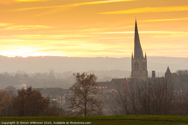 Chesterfield Crooked Spire on a Misty Evening Picture Board by Simon Wilkinson