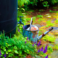 Buy canvas prints of Photo art, Galvanised watering can & water butt by Hugh McKean