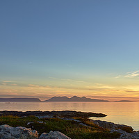 Buy canvas prints of Sunset over the Islands of Eigg & Rum, Scotland by Hugh McKean
