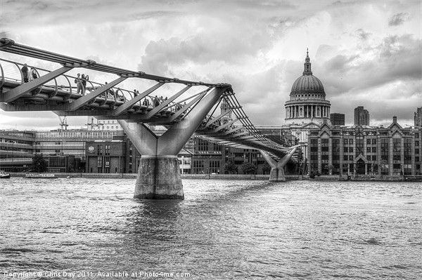 Millennium Bridge in black and white Picture Board by Chris Day
