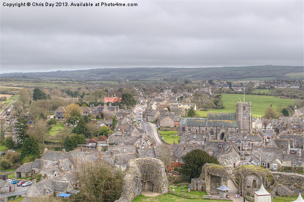 Village view from Corfe Castle Picture Board by Chris Day