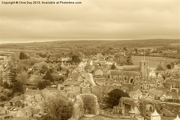View of the village from Corfe Castle Picture Board by Chris Day