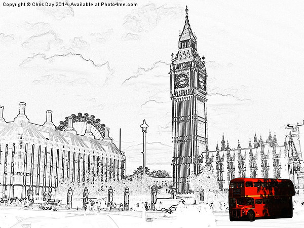 Routemaster Bus and Big Ben Picture Board by Chris Day