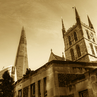 Buy canvas prints of The Shard and Southwark Cathedral by Chris Day