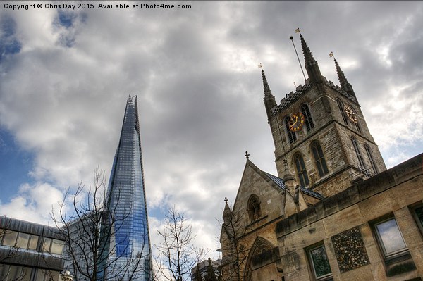  The Shard and Southwark Cathedral Picture Board by Chris Day