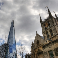 Buy canvas prints of  The Shard and Southwark Cathedral by Chris Day