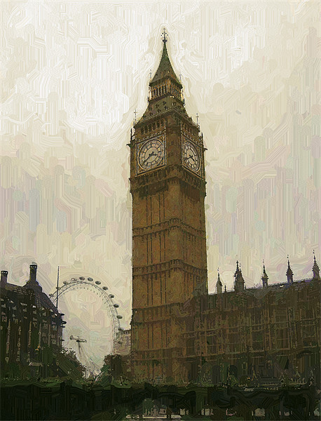 Big Ben and the London Eye as an oil painting Picture Board by Chris Day