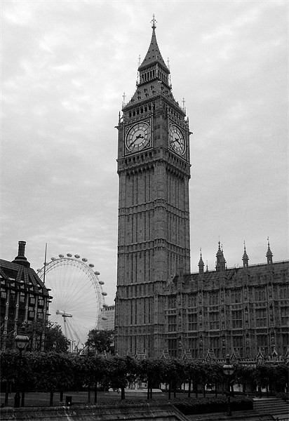 Big Ben and the Eye in Black and White Picture Board by Chris Day