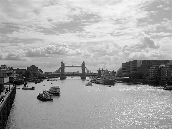 Tower Bridge and HMS Belfast in Black and White Picture Board by Chris Day