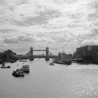 Buy canvas prints of Tower Bridge and HMS Belfast in Black and White by Chris Day