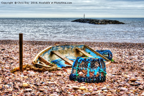Abandoned boat and Lobster Pot Picture Board by Chris Day