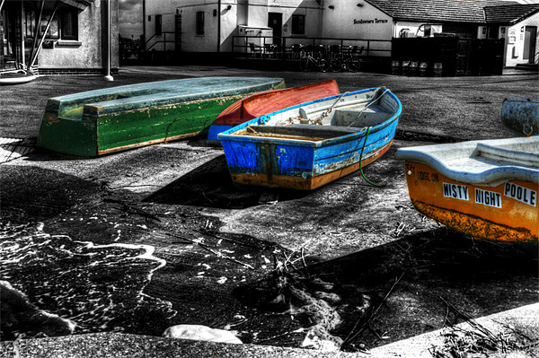 Row boats at Mudeford Picture Board by Chris Day