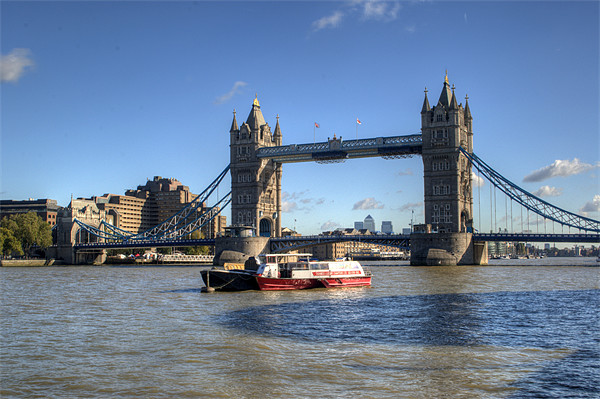 Tower Bridge with Canary Wharf in the Background Picture Board by Chris Day