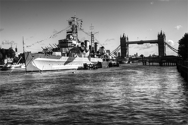 HMS Belfast and Tower Bridge 2 in Black and White Picture Board by Chris Day