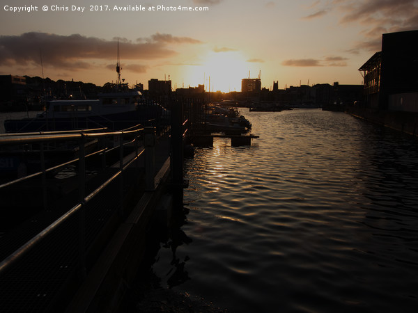 Sunset over Sutton Harbour Plymouth Picture Board by Chris Day