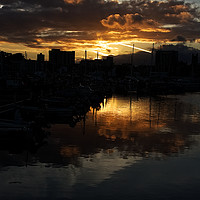Buy canvas prints of Sunset over Sutton Harbour Plymouth by Chris Day