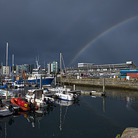 Buy canvas prints of Double Rainbow Over Sutton Harbour by Chris Day