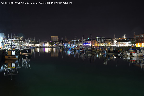 Sutton Harbour Night Picture Board by Chris Day