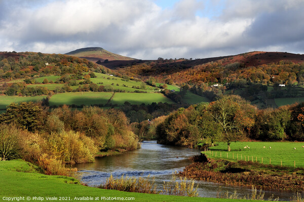 Sugar Loaf and River Usk in Autumn. Picture Board by Philip Veale