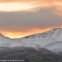 Buy canvas prints of Bannau Brycheiniog snow covered peaks at sunset. by Philip Veale