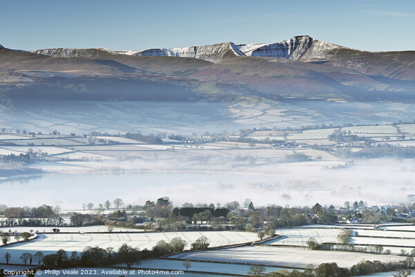Brecon Beacons and Llangorse Lake on a Winter Day. Picture Board by Philip Veale