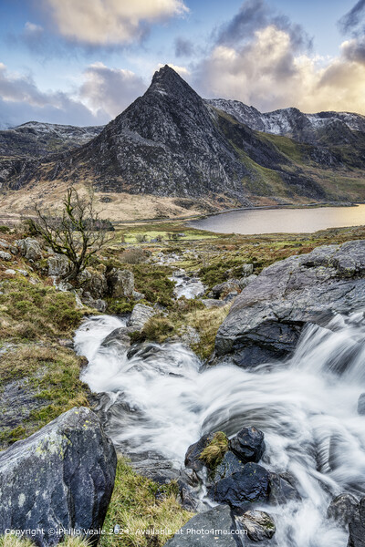 Tryfan Mountain from the Afon Lloer at the end of the day. Picture Board by Philip Veale