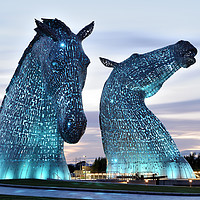 Buy canvas prints of Kelpies at Sunset in Blue. by Philip Veale