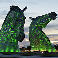 Buy canvas prints of Kelpies at Sunset in Green. by Philip Veale