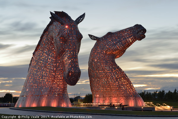 Kelpies at Sunset in Red. Picture Board by Philip Veale