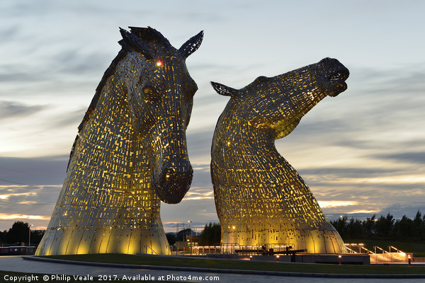 Kelpies at Sunset in Yellow. Picture Board by Philip Veale