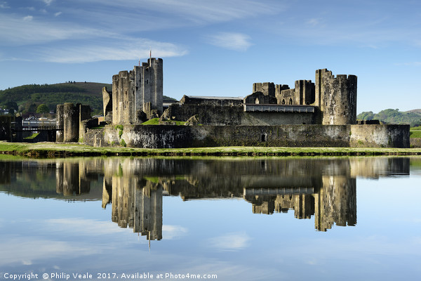 Caerphilly Castle Reflection at Dawn. Picture Board by Philip Veale