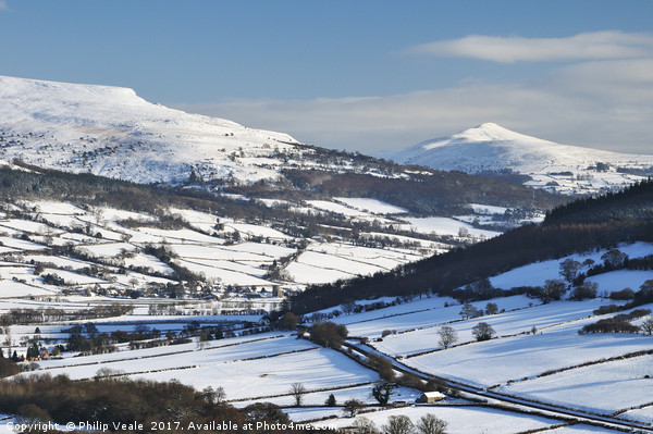 Sugar Loaf and Pen Cerrig Calch in Winter. Picture Board by Philip Veale