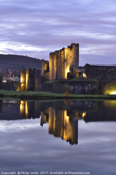 Caerphilly Castle Luminescent Dawn. Picture Board by Philip Veale