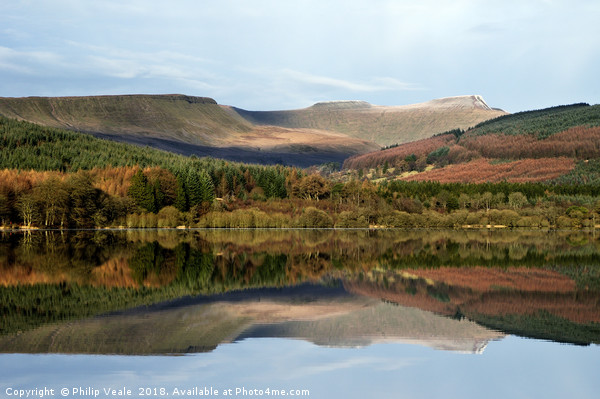 Brecon Beacons Mirrored in Pentwyn Reservoir. Picture Board by Philip Veale