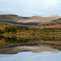 Buy canvas prints of Brecon Beacons Mirrored in Pentwyn Reservoir. by Philip Veale