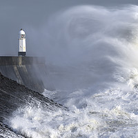 Buy canvas prints of Porthcawl Lighthouse and the Face of Storm Freya. by Philip Veale