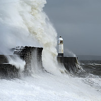 Buy canvas prints of Porthcawl Lighthouse Battles Storm Freya. by Philip Veale