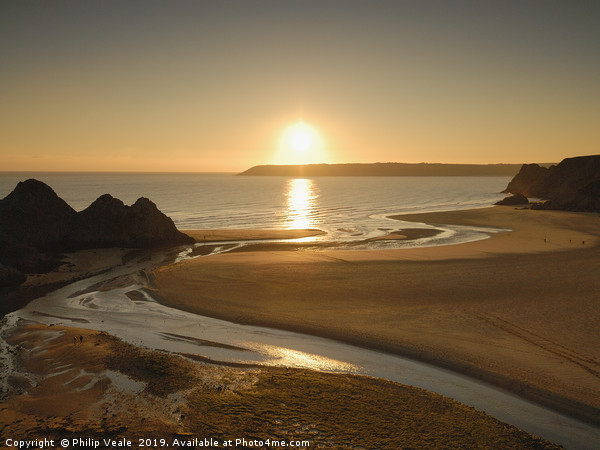Three Cliffs Bay Winter Sunset, Gower Peninsula. Picture Board by Philip Veale