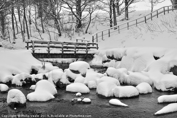 Cwmtillery Lake Foot Bridge after Heavy Snow. Picture Board by Philip Veale