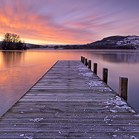 Buy canvas prints of Llangorse Lake Jetty Fiery Sunrise. by Philip Veale