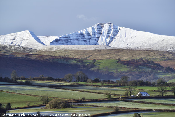 Pen y Fan and Cribyn's Snow Covered Peaks. Picture Board by Philip Veale