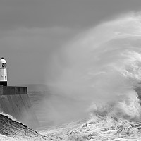 Buy canvas prints of Porthcawl Lighthouse Amidst Winter Fury. by Philip Veale