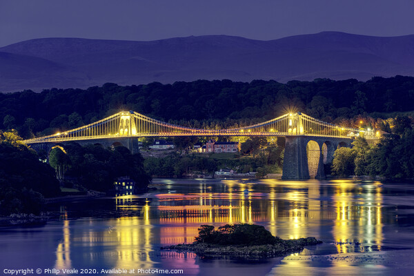 Menai Suspension Bridge: Night Reflection. Picture Board by Philip Veale